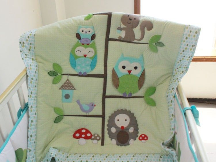 Baby Bedding Set Embroidery Cartoon Owls Bird Hedgehog Squirrel 7pcs Baby Bedding Set Embroidery Cartoon Owls Bird Hedgehog Squirrel Crib 100 Cotton Including Quilt Etc 1pc 84 107cm 4pc