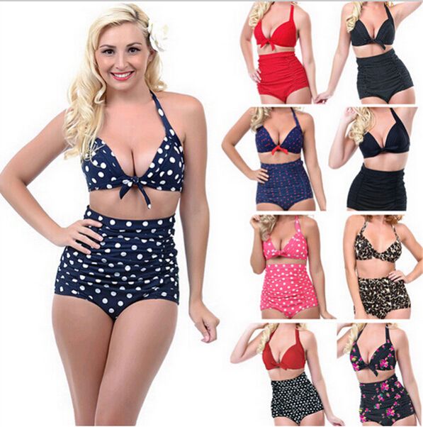 online cheap plus size bikini retro high waist bikini for fat women plus size high waisted bathing suits