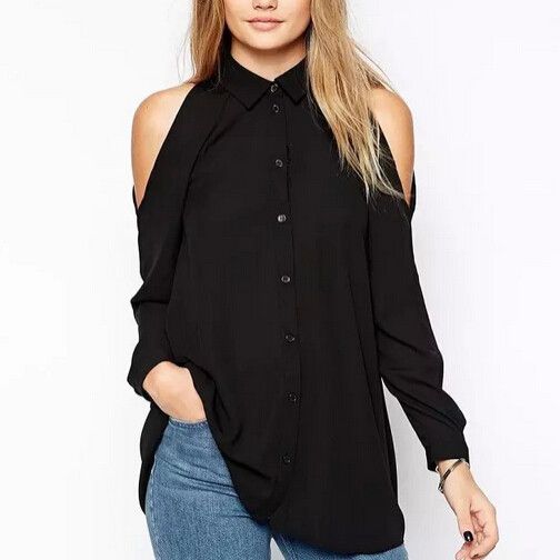 black shoulderless long sleeve top