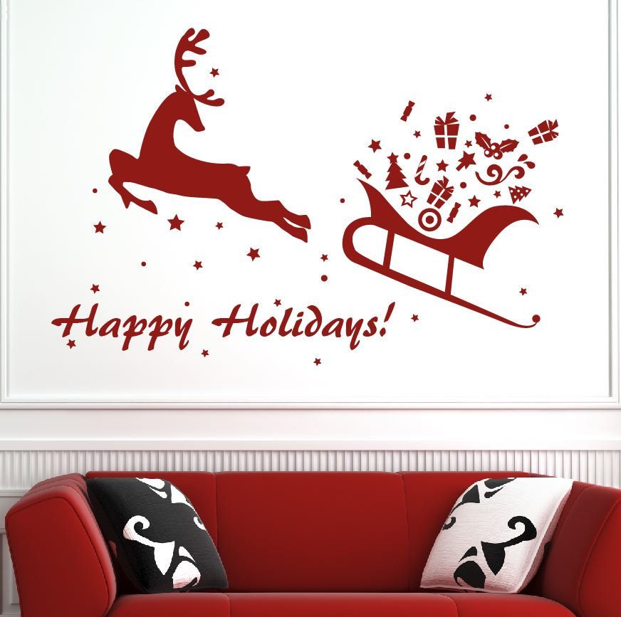 Happy Holiday Deer Decal Winter Decoration Wall Decals Art Diy Vinyl Sticker Home Decor Glass Mural M 155