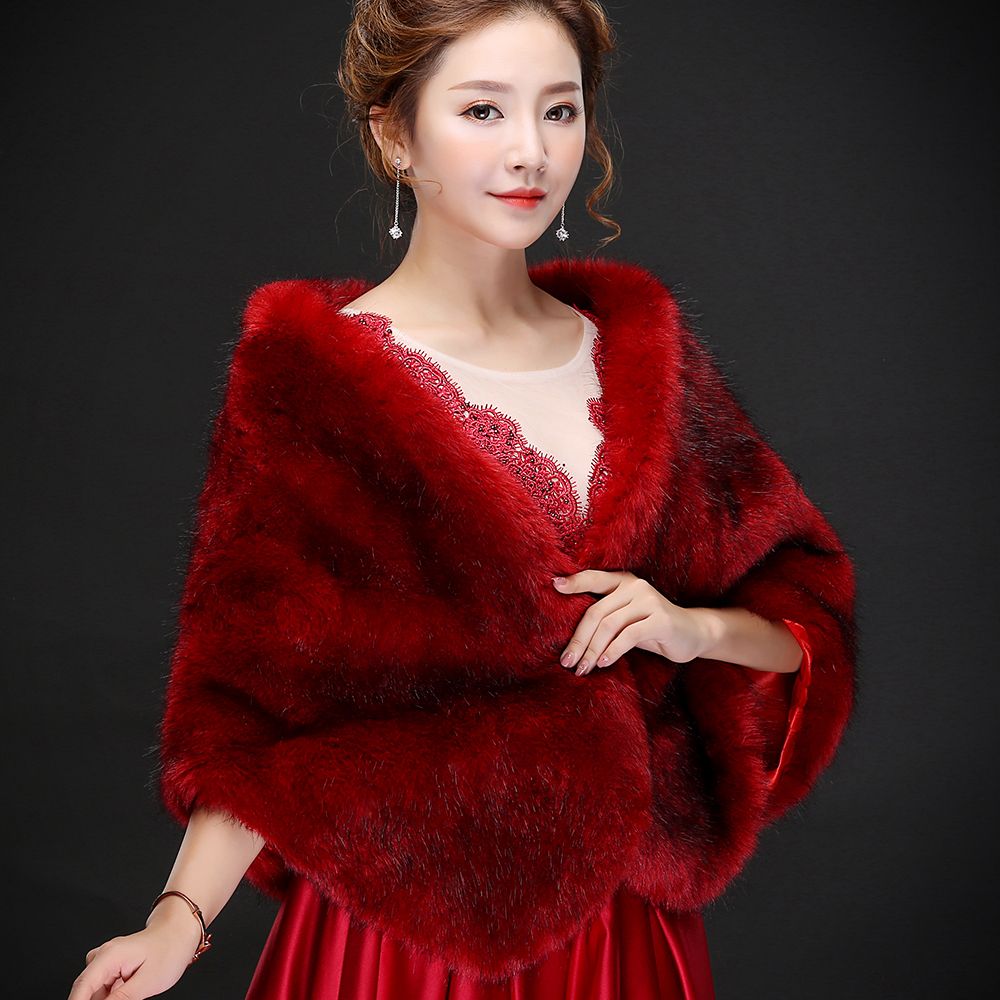 burgundy faux fur shawl