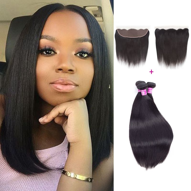 Peruvian Human Hair Straight Hair 3 Bundles With 13 4 Lace Closure