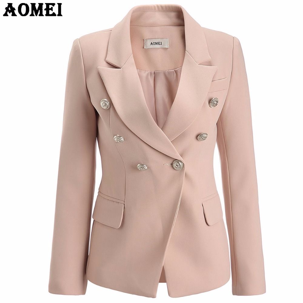 2019 Pink Blazer Jackets Wear To Work Office Lady Tops Clothing Fall Women New Button Design