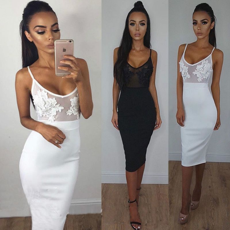 Women 2017 Fashion Strap Perspective Lace Dress Sexy Embroidery Party Dresses Summer Black White Sheath Mesh Bodycon Vestidos De Feta Ladies Women 2017 Fashion Strap Perspective Lace Dress Sexy Embroidery Party Dresses Summer Black White Sheath Mesh Bodycon Vestidos De Feta Ladies
