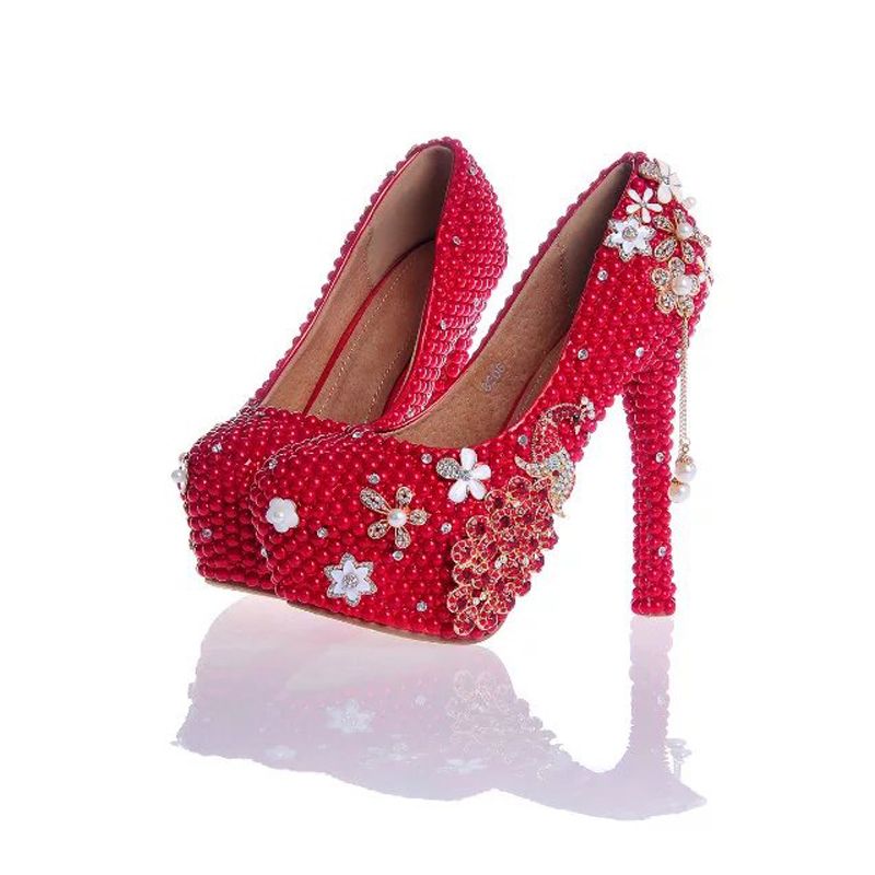 scarpe con plateau rosse