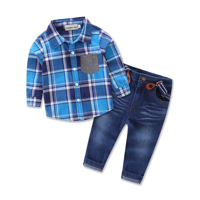 Acheter Vetements Bebe Garcon Ensembles Enfants Chemise A Manches Longues A Carreaux Pantalon En Denim Bretelles Set Enfants Costume A Carreaux Livraison Gratuite C1437 De 9 21 Du Angela918 Fr Dhgate Com