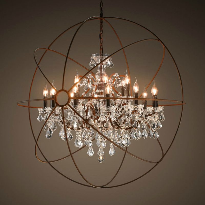 Loft Vintage Crystal Pendant Lamp Orb Chandelier Globe Ceiling Light Fixture New