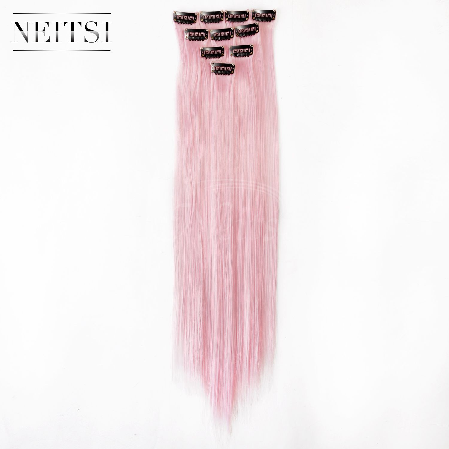 Hot Light Pink Ombre Hair Extensions 18 Synthetic Colorful Clip In
