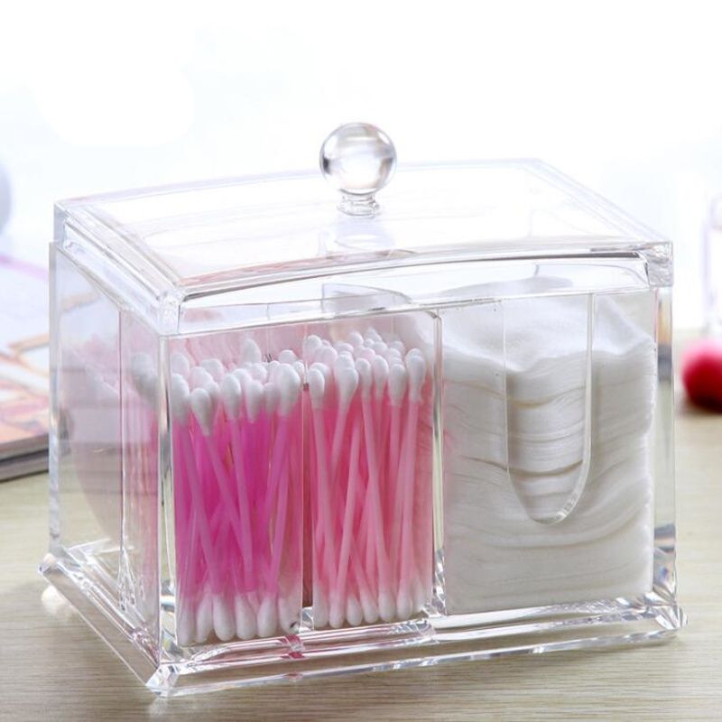 2pcs Fashion Clear Acrylic Cotton Swabs Organizer Box Cosmetic Q Tip Storage Holder Makeup Portable Pads Container