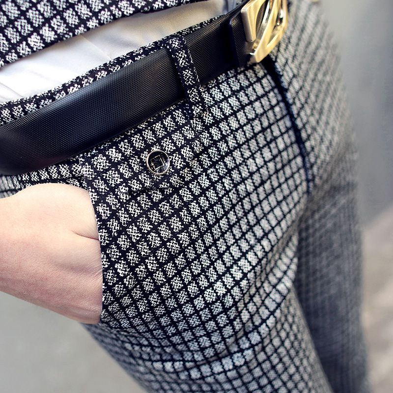 black and white plaid pants outfit men