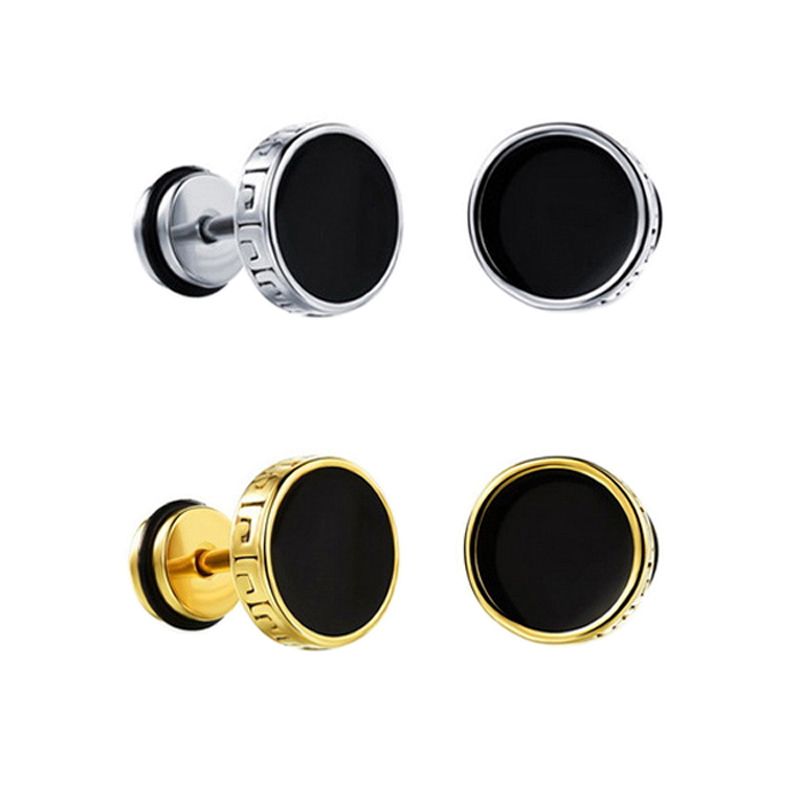 2020 Unique Designer Round Ear Stud Earrings For Men Gold Silver Plated Stainless Steel Dumbbell