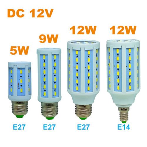 DC 12V Led Corn Bulb E27/E26 E14 Screw Base Socket Solar Battery