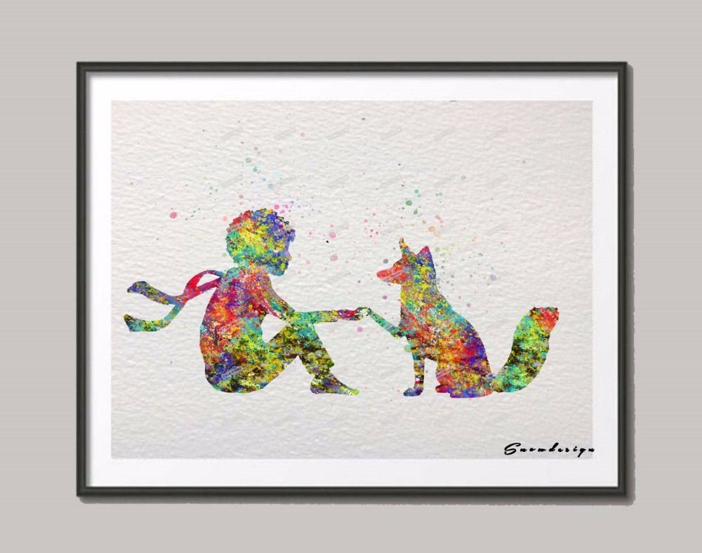 Fox Wall Art 2017 original watercolor little prince with fox wall art canvas Fox Wall Art 2017 original watercolor little prince with fox wall art canvas