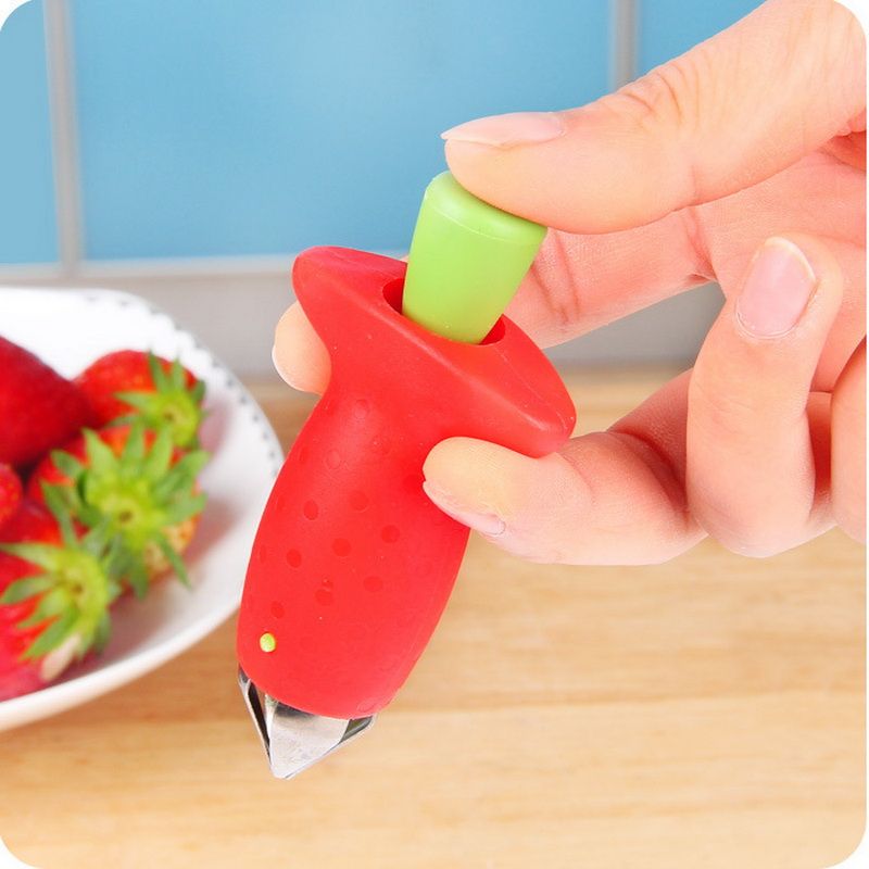 Red Strawberry Huller tomate acecha cuchillo fruta Corers Remover Cocina portátil fresa herramienta de excavación DHL envío gratis