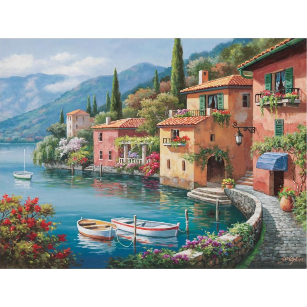 Mediterranen Bogen Malerei Villagio Dal Lago Moderne Kunst Seelandschaften –l Auf Leinwand Für Wohnzimmer Dekor Von Cherry $126 64 Auf De Dhgate