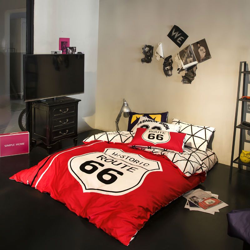 66 Route Pattern Sheets Sets Fashion Red Linens Queen King Full Size 66 Route Pattern Sheets Sets Fashion Red Linens Queen King Full Size Bedding Bedspread Duvet Covers Satin From Qushimei88