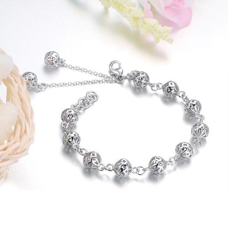 Pure 925 Sterling Silver Full Three Dimensional Ball Charm Bracelets