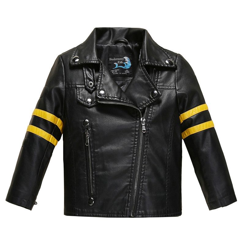 Causal Girl Leather Jacket Coat Classical Striped For 2 10yrs Girls Children Kids Lady Style Outerwear Clothes