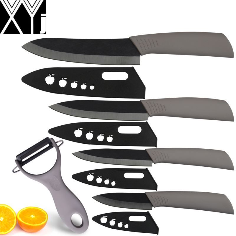 Black Ceramic Knife Set Grey Kitchen Knives 6, 5, 4, 3 Inch Chef