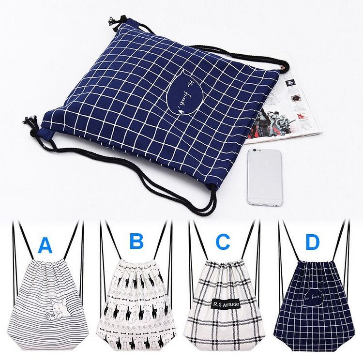 Simple Canvas backpack Bag drawing string shoulders bag artistic