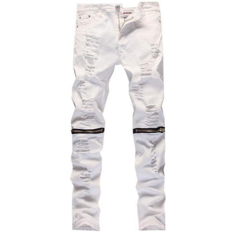 2016 Skinny Jeans Men White Ripped Jeans for Men Fashion Casual Slim ...