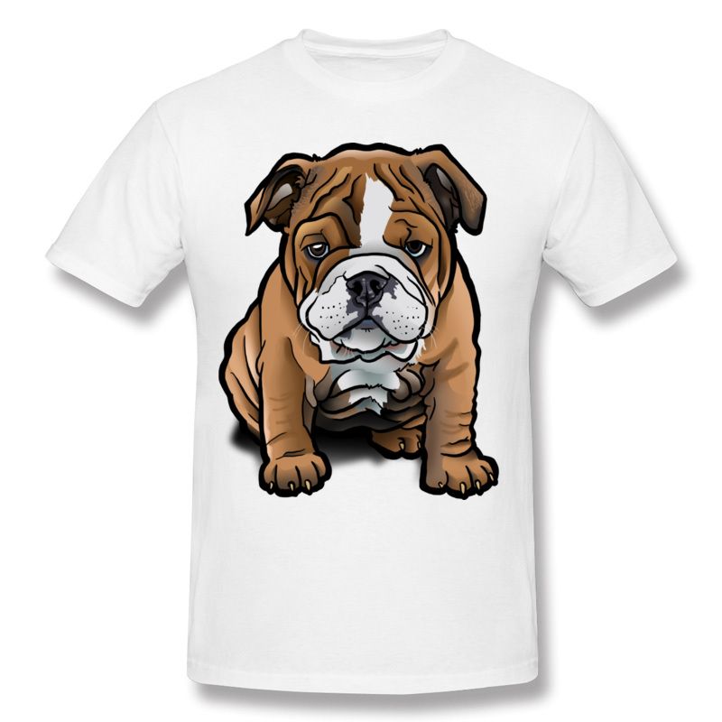 Mens Short Sleeve T Shirts Bulldog Puppy Men White Shirt Men T Shirt