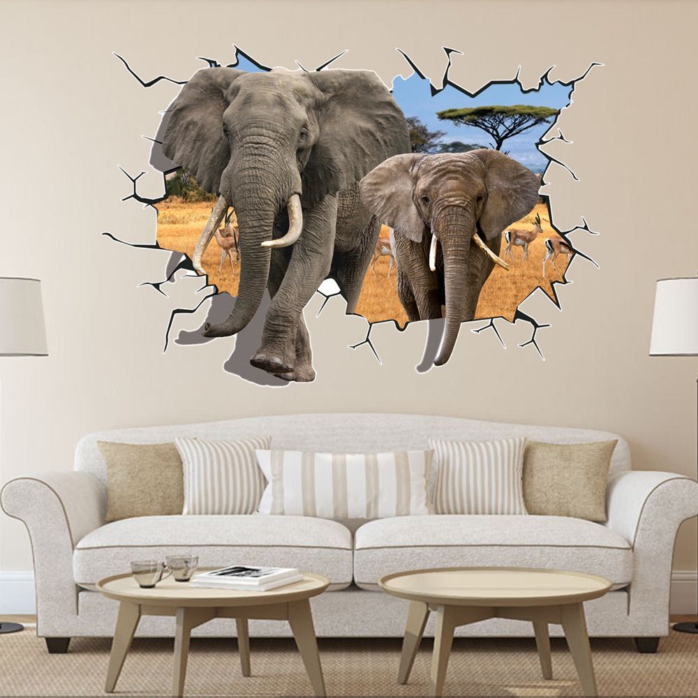 Wall Stickers Elephant 3d Effects Removable Animal Wall Stickers