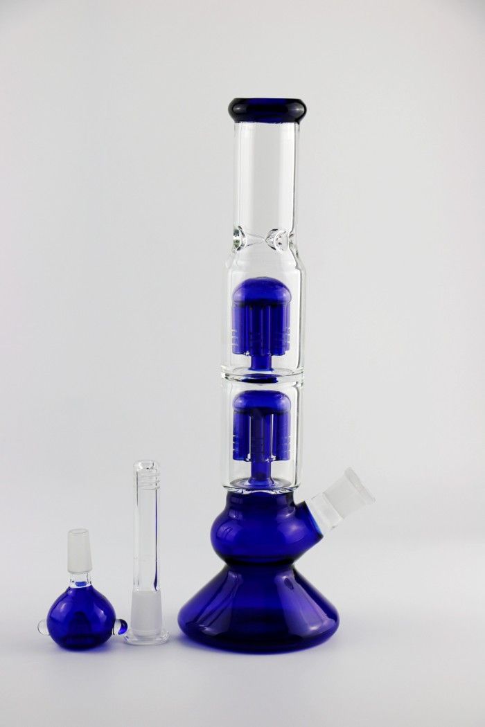 Blue Beaker Glass Bongs Double Six Arms Tree Percolator Water Pipe High