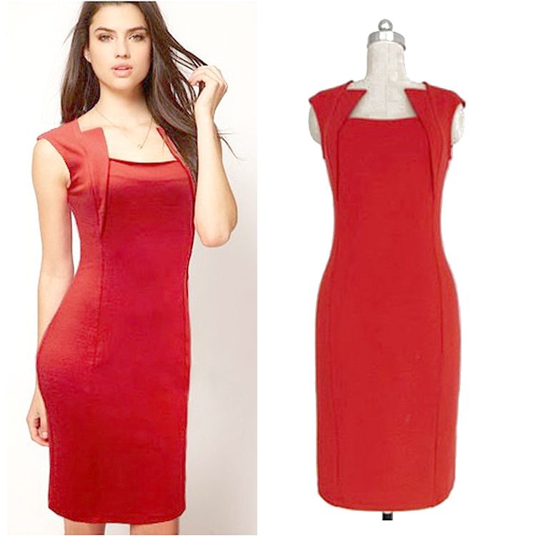 red sleeveless bodycon dress
