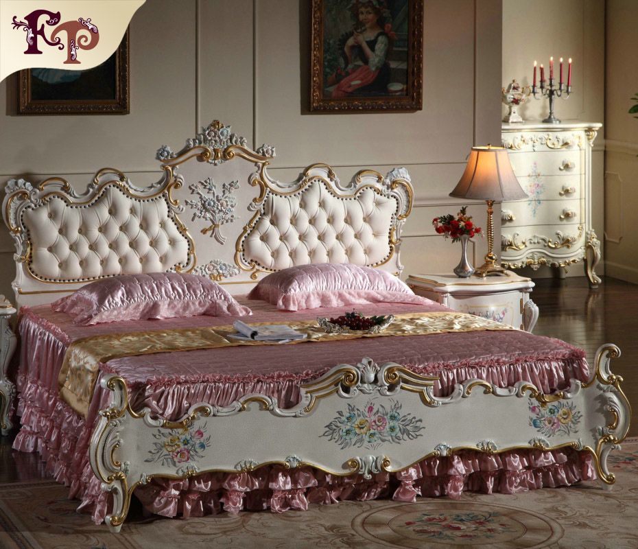 french provincial furniture bedroom-rococo style queen bed - high end  classic villa furniture king bed size