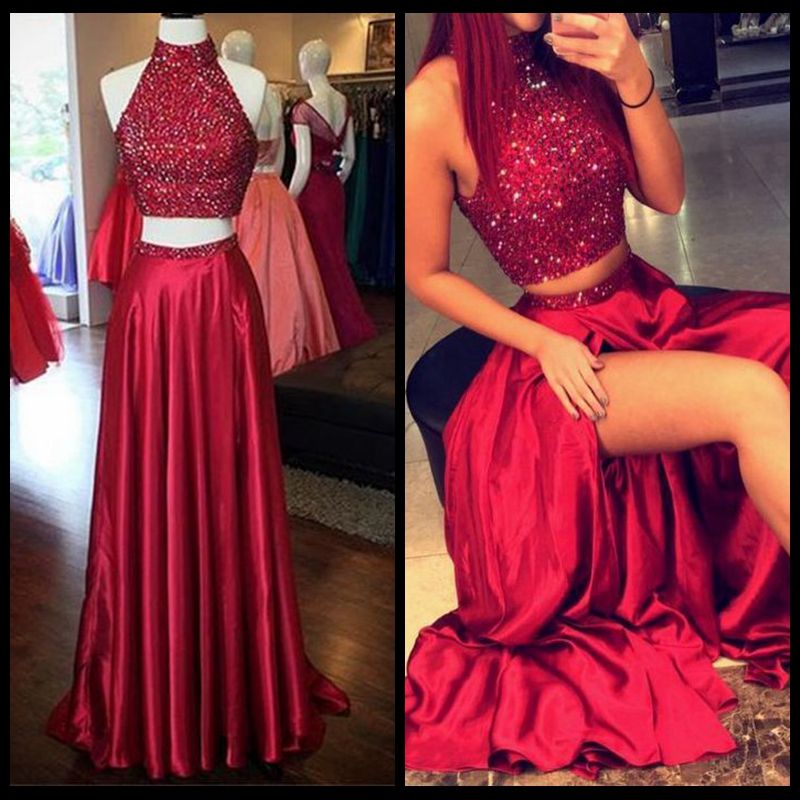 red sparkly fitted prom dresses