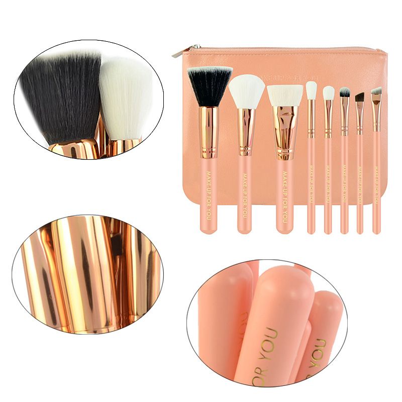 Make Up For You Cosmetic Brushes Set Baking Varnish Wooden Handle With Zip PU Bag Makup Brushes