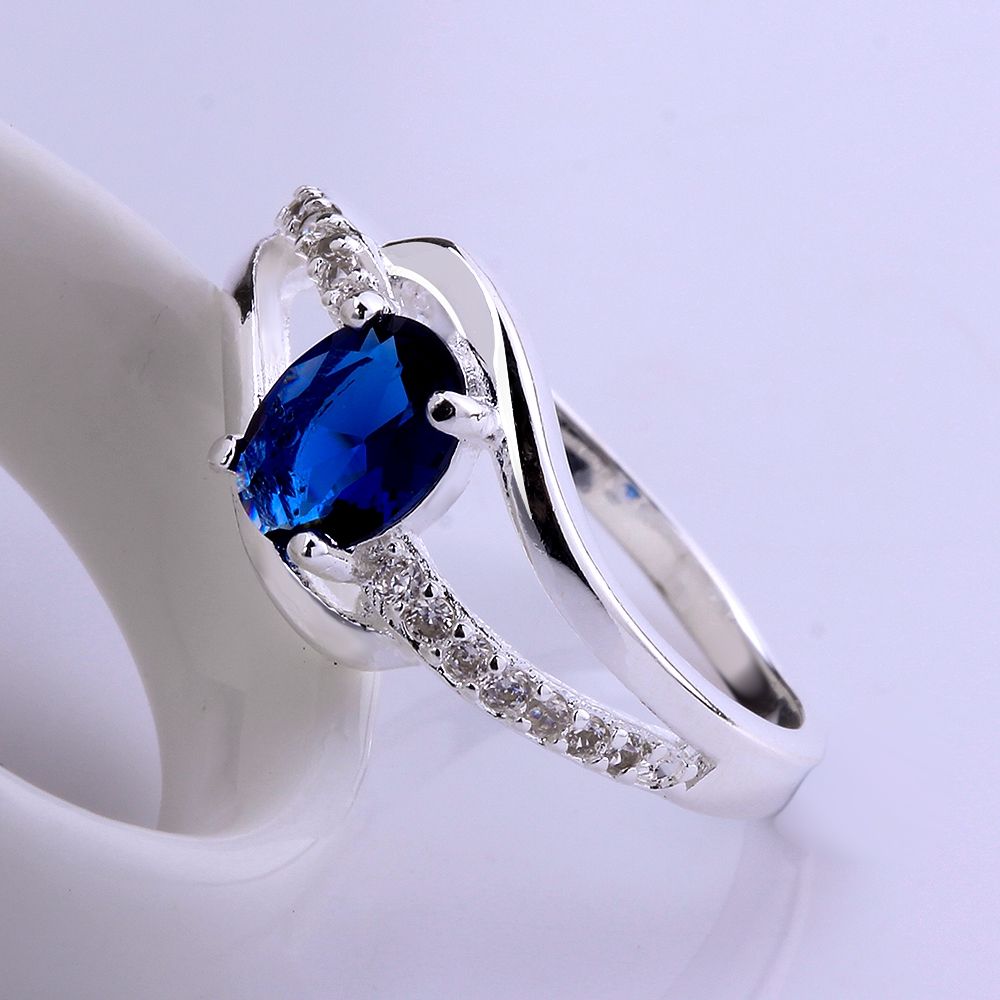 2019 Blue Stone Silver Rings Accessories Party Wedding Ring With Box