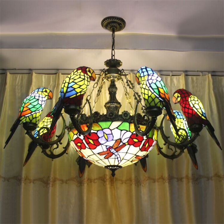 Parrots Shape Tiffany Chandelier European Vintage Simple Glass Parrots Shape Tiffany Chandelier European Vintage Simple Glass Suspension Light Dining Room Hanging Lamp Pendientes Re Grey Pendant Edison Bulb