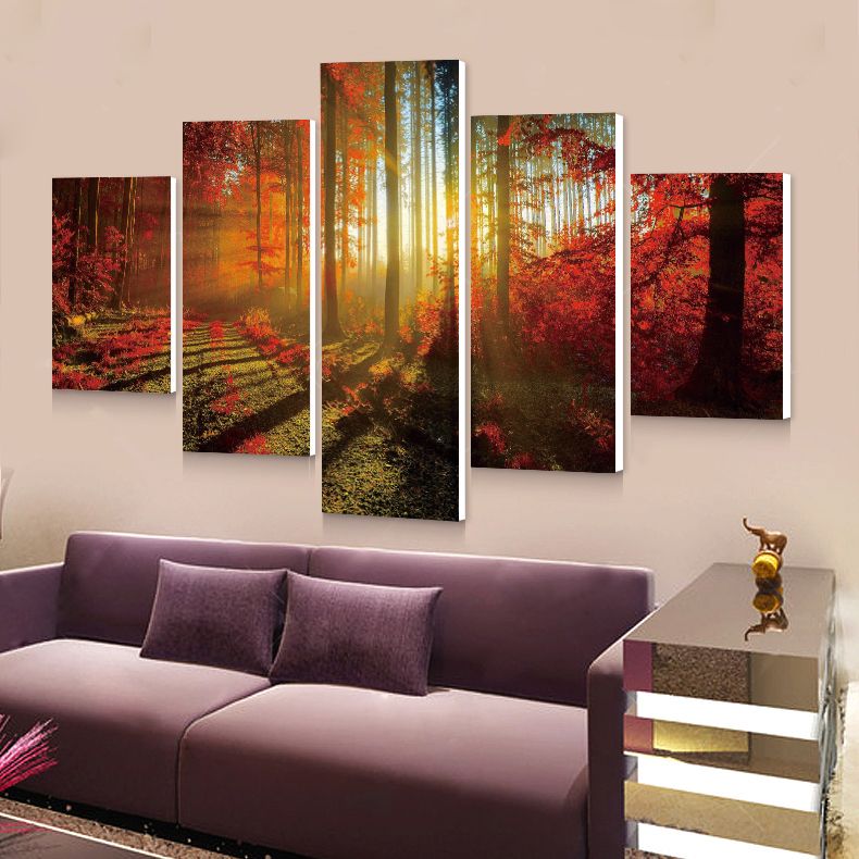 2019 Forest Painting 5p Canvas Wall Art Picture Home Decoration Living Room Canvas Print Modern ...