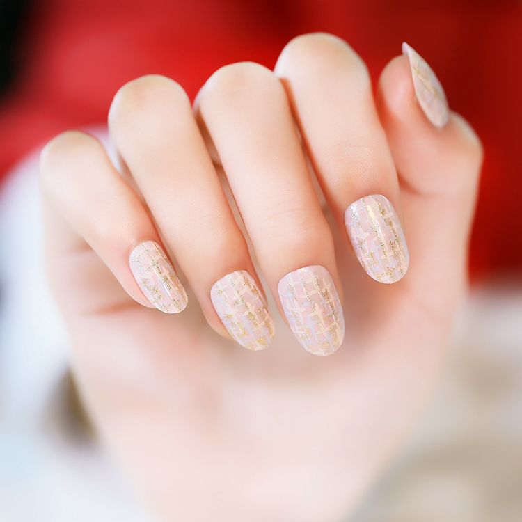 / Set Golden Pattern Round Small Pre Design Fake Nails ...