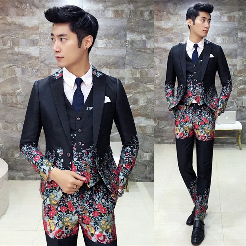 2017 Flower Suit Men 2017 New Fashion Designer Suit Luxury Wedding Prom ...