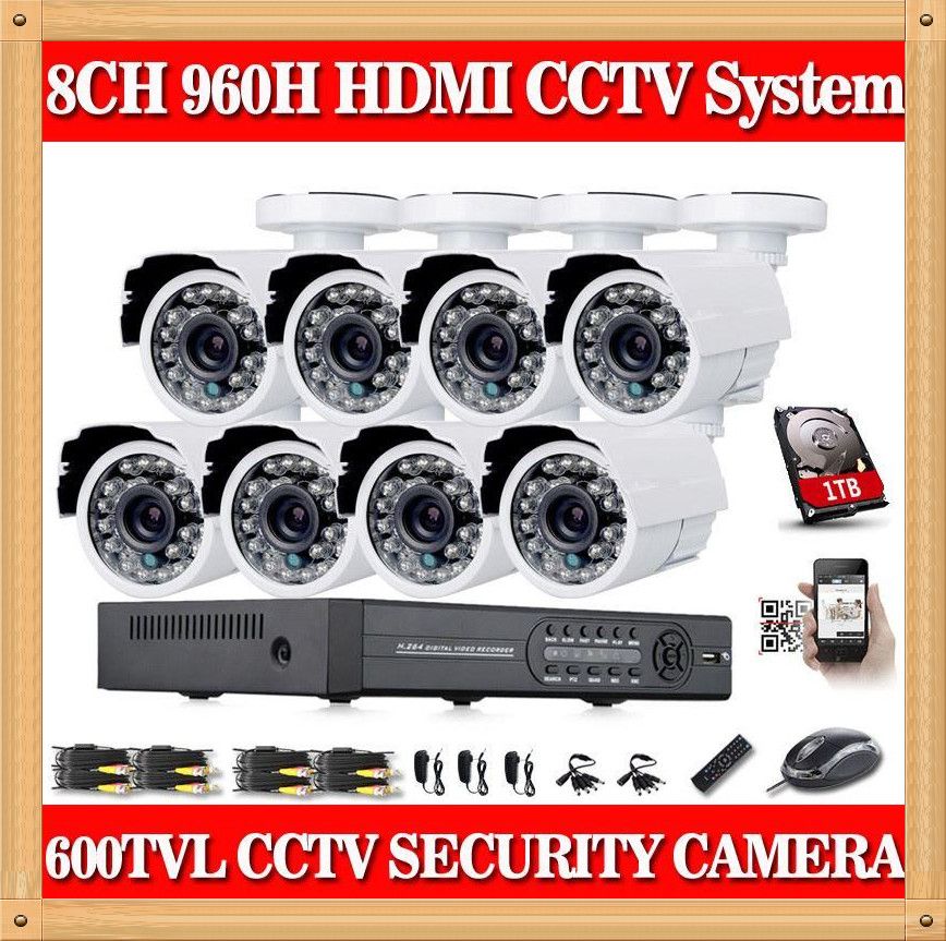 CIA Home 8CH CCTV Security Camera Set Day Night 600tvl Camera with 8channel DVR Kit 1tb Hard