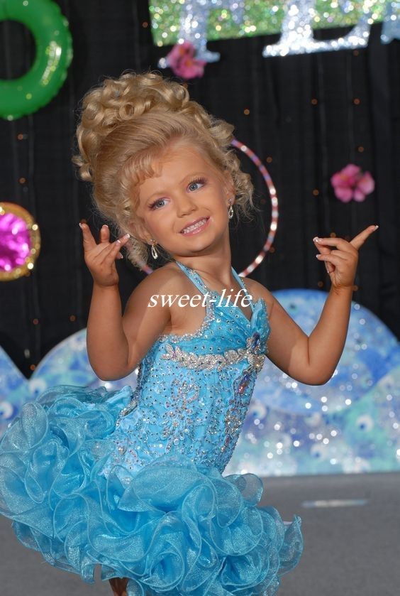 Light Sky Blue Short Glitz Little Girls Pageant Dresses For Teens