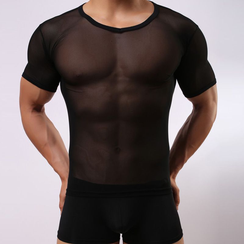 Mens Tight Sexy Breathable Transparent Short Sleeve T Shirt For Men Sport Neck Slim T Tops From $6.5 | DHgate.Com