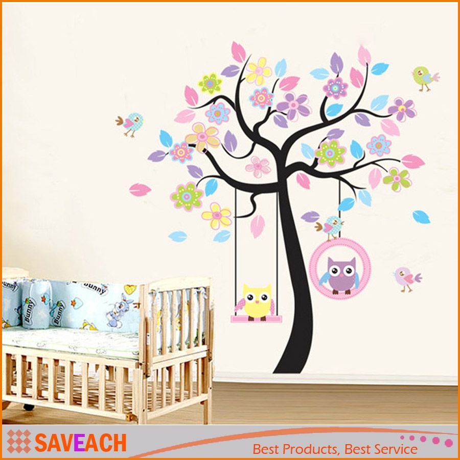 compre lovely cartoon couple cute owl swing tree colorida extraa­ble pegatinas de pared diy wallpaper mural nia±os habitacia³n habitacia³n a 4 76 del saveach