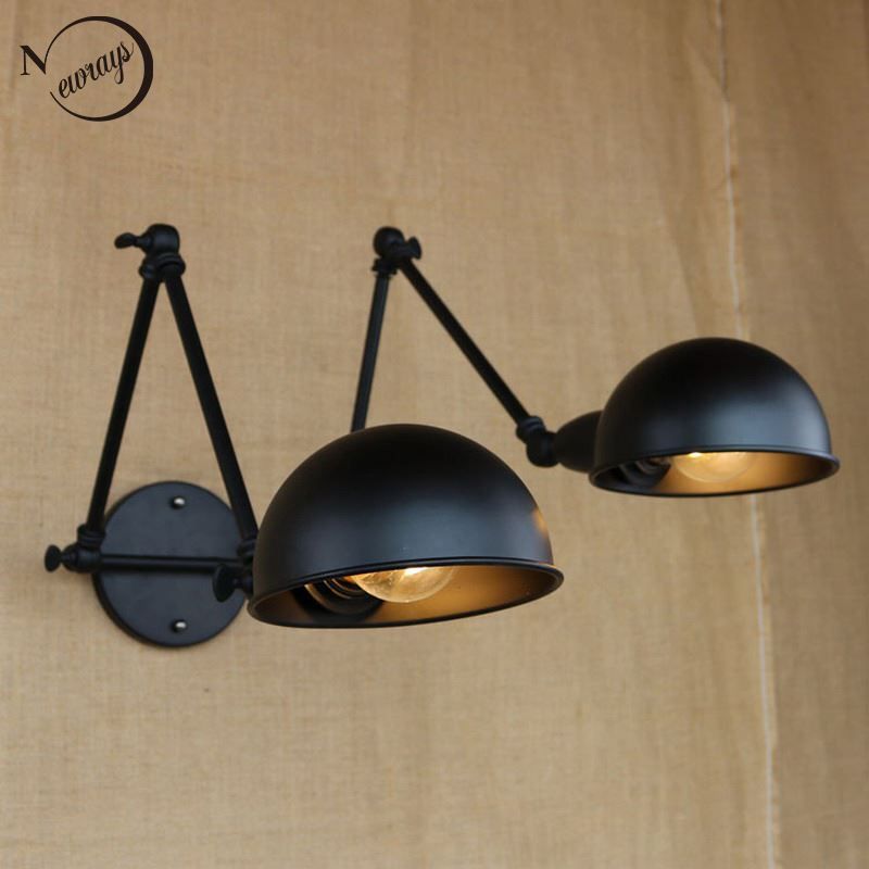 Classical Design Luxury Antique Black Retro Double Head Swing Arm Sconce Wall Lamp For Workroom Cafe Bedside Bedroom Wall Lights