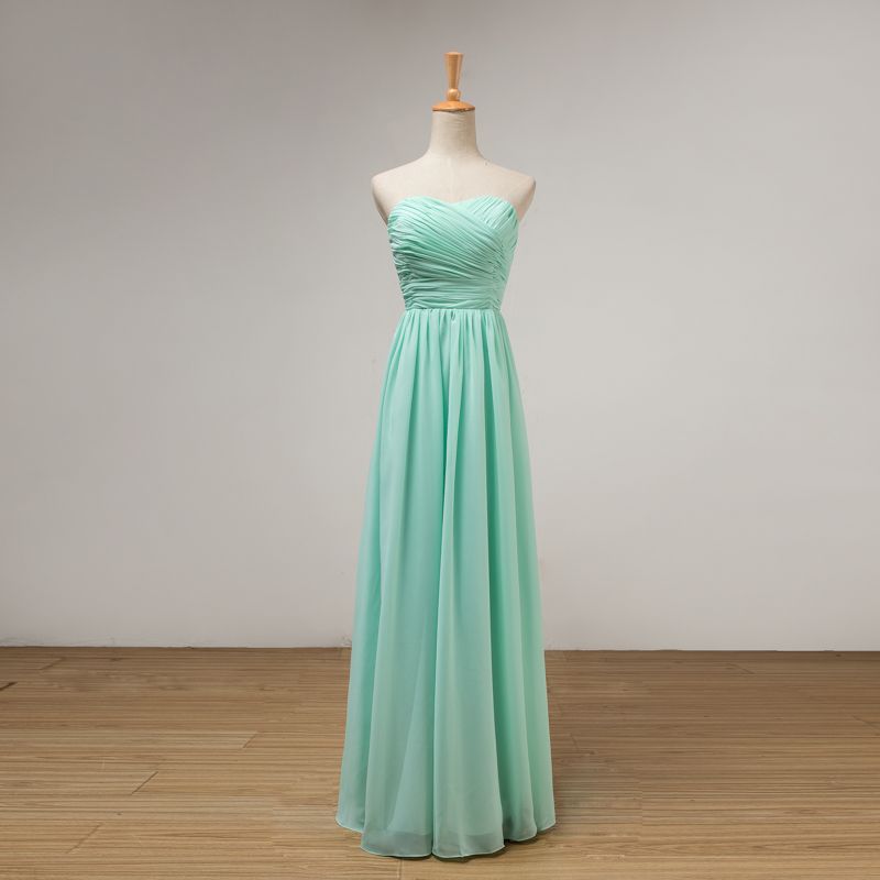 Mint Green Long Chiffon Bridesmaid Dress Lace Up 2019 Pleated Junior Bridesmaid Dresses Floor