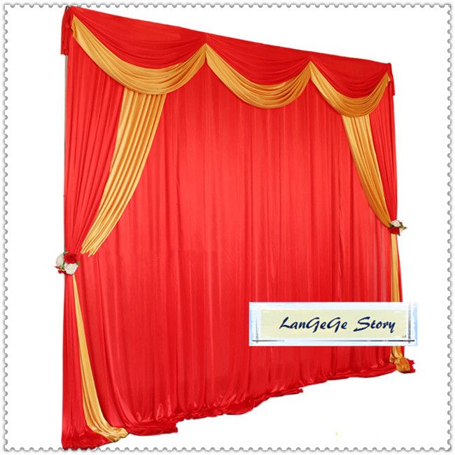 2019 Nice Red Wedding Background With Gold Drapes For Party