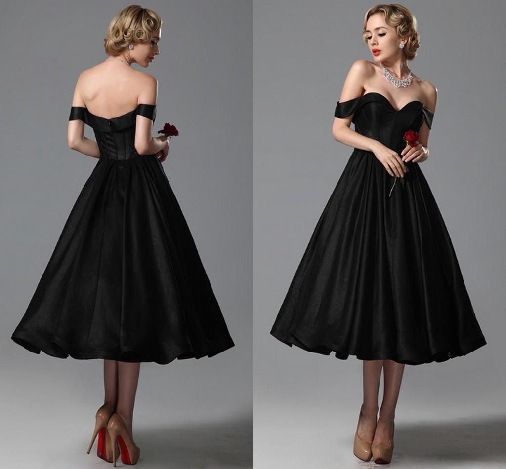 classical black short dress off shoulder