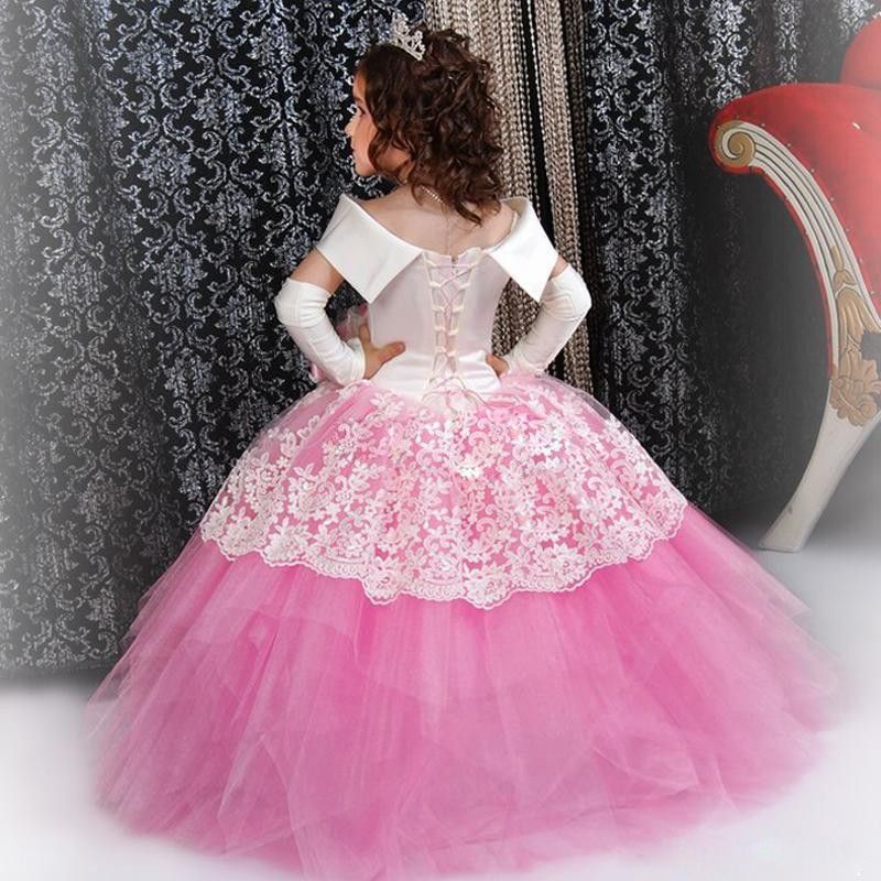 Pink Puffy Toddler Ball Gown Flower Girl Dresses 2016 Off The Shoulder
