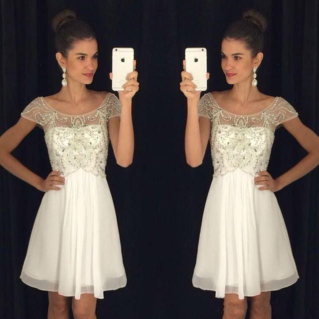 white short sleeve cocktail dress