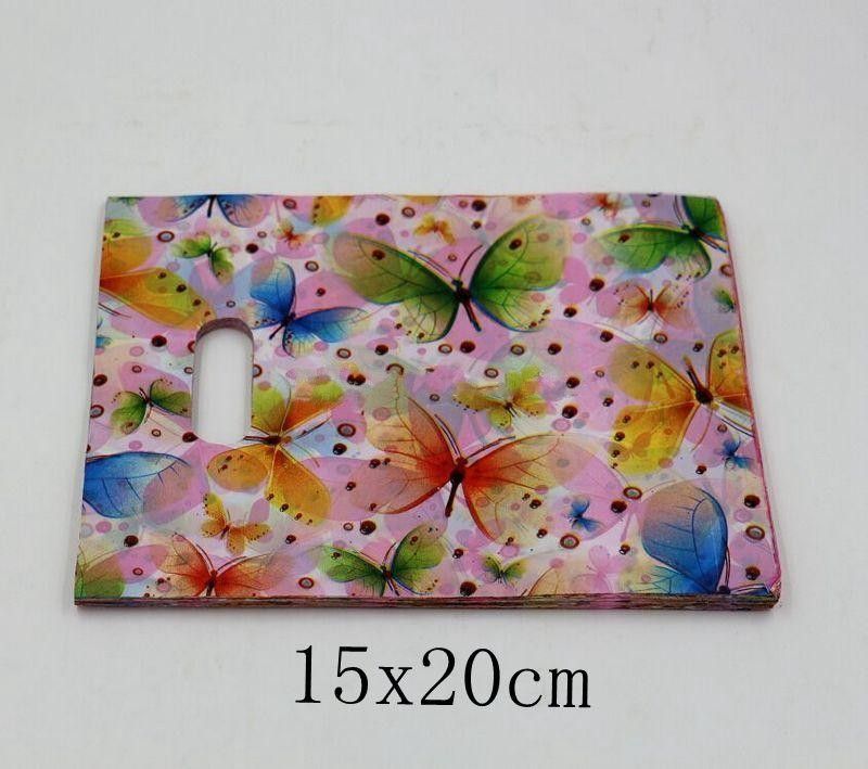 Jewelry Pouches.100pcs  Butterfly Plastic Bags Jewelry 9x15cm Gift Bag 