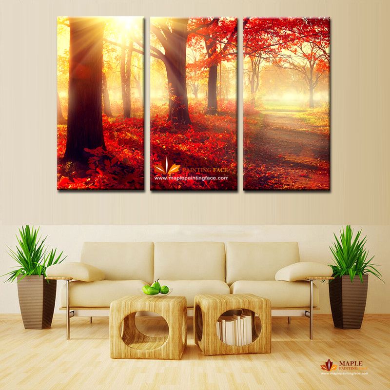 Acheter 3 Pièce Toile Mur Art Rouge Arbres Mur Photo ...