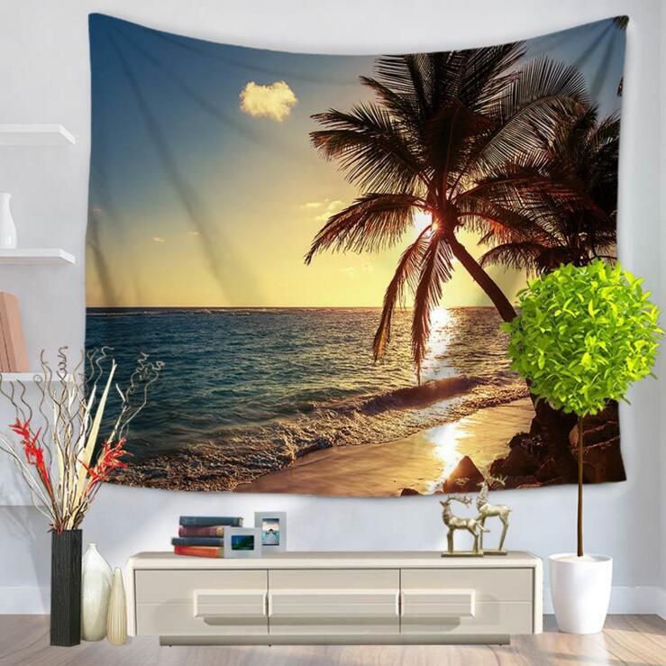 Acheter Beau Paysage Mural Art Hawaii Plage Paume Tapisserie Mer